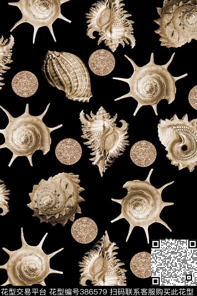 流行远古贝壳埃及金币数码印花华亿平台下载（图片编号: 386579） - 瓦栏（Walan）