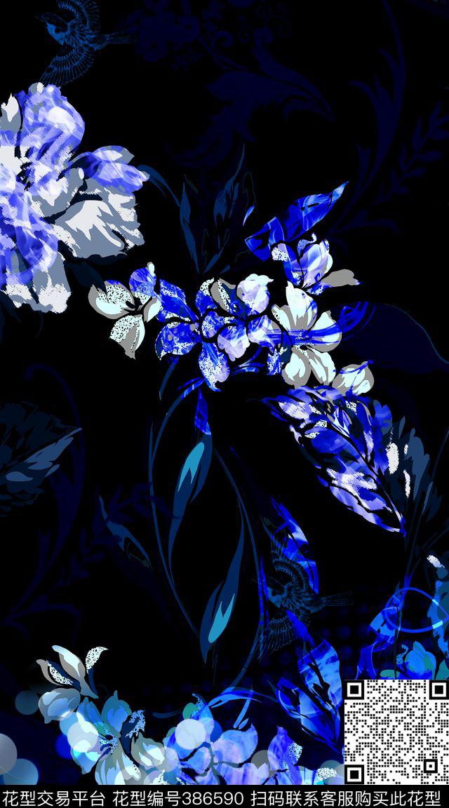 单色系定位花卉数码印花华亿平台下载（图片编号: 386590） - 瓦栏（Walan）