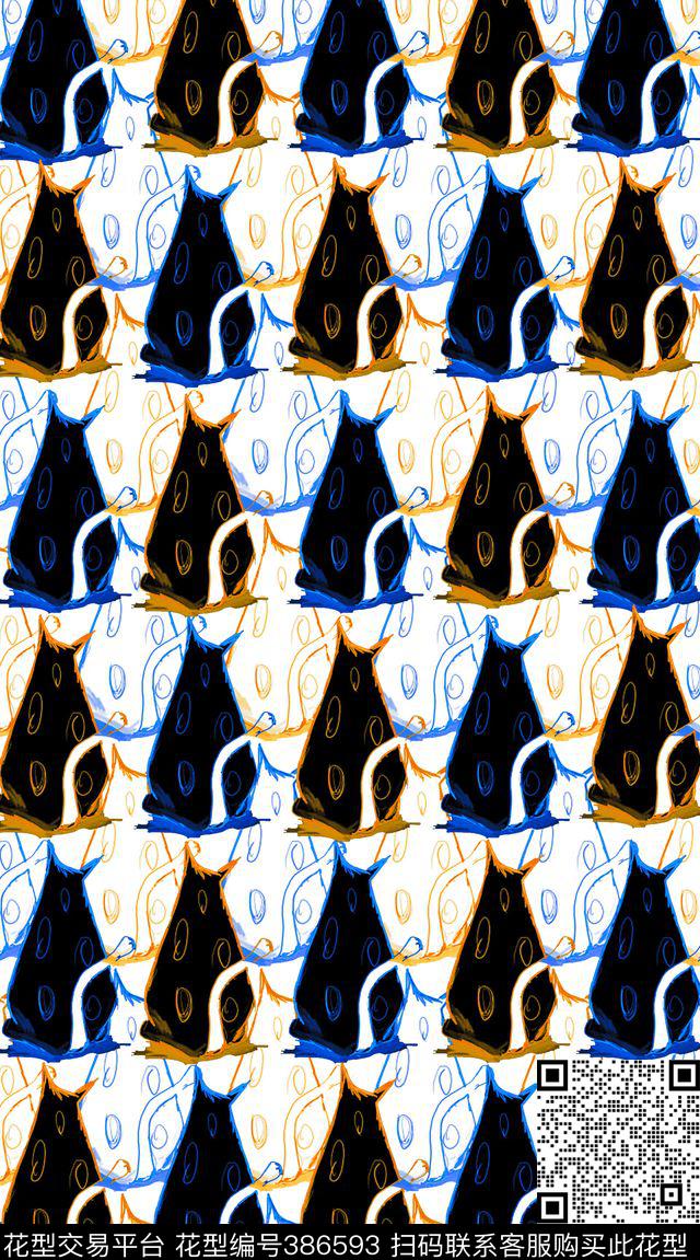 抽象猫传统印花华亿平台下载（图片编号: 386593） - 瓦栏（Walan）