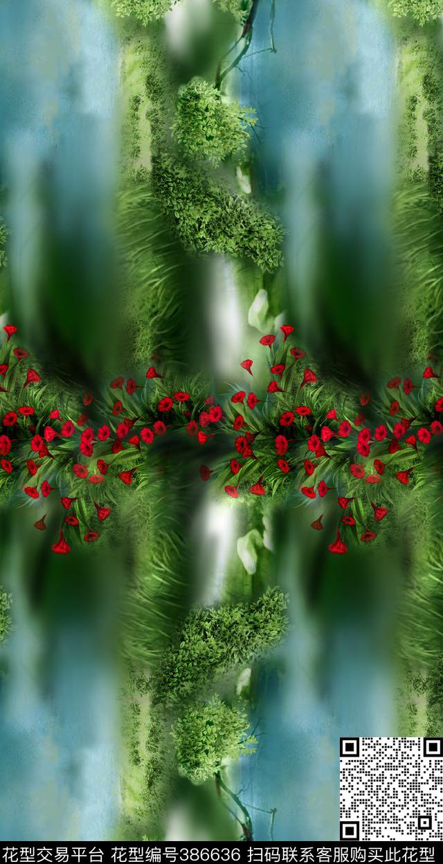 花卉山水数码印花华亿平台下载（图片编号: 386636） - 瓦栏（Walan）