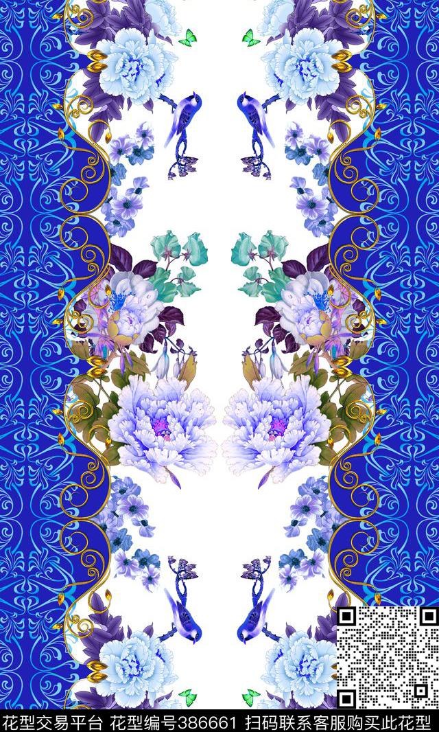 定位青花民族风数码印花华亿平台下载（图片编号: 386661） - 瓦栏（Walan）