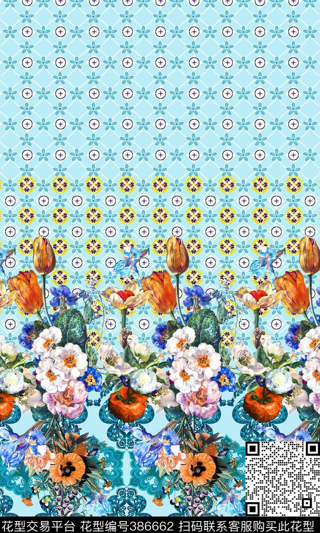 时尚几何花卉数码印花华亿平台下载（图片编号: 386662） - 瓦栏（Walan）