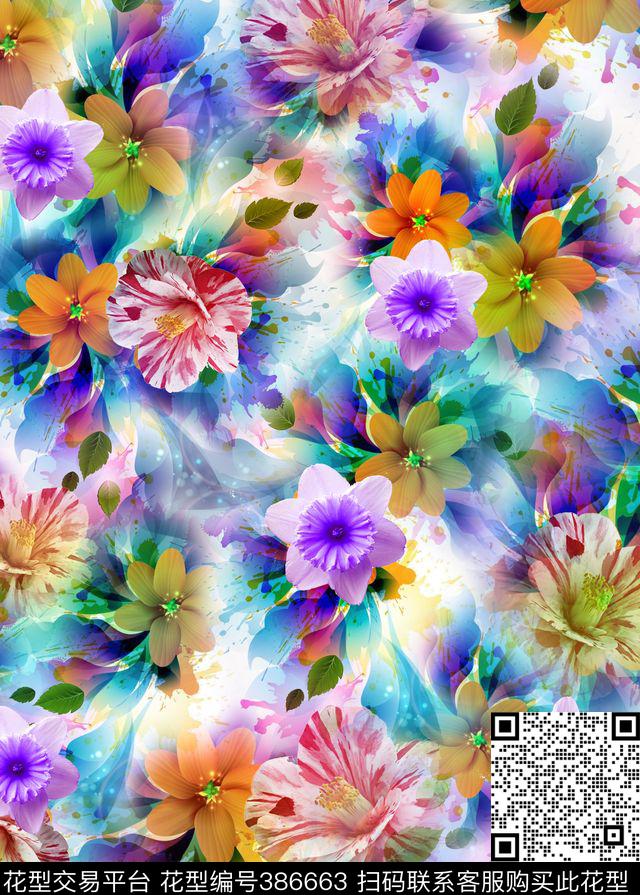 抽象花卉别样风情数码印花华亿平台下载（图片编号: 386663） - 瓦栏（Walan）