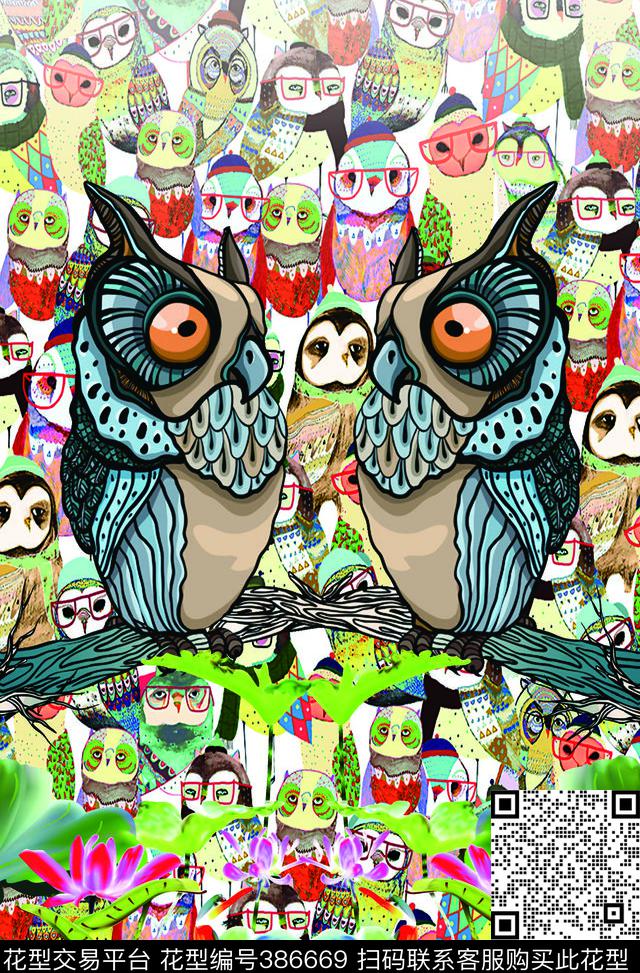 动物猫头鹰定位女装数码印花华亿平台下载（图片编号: 386669） - 瓦栏（Walan）