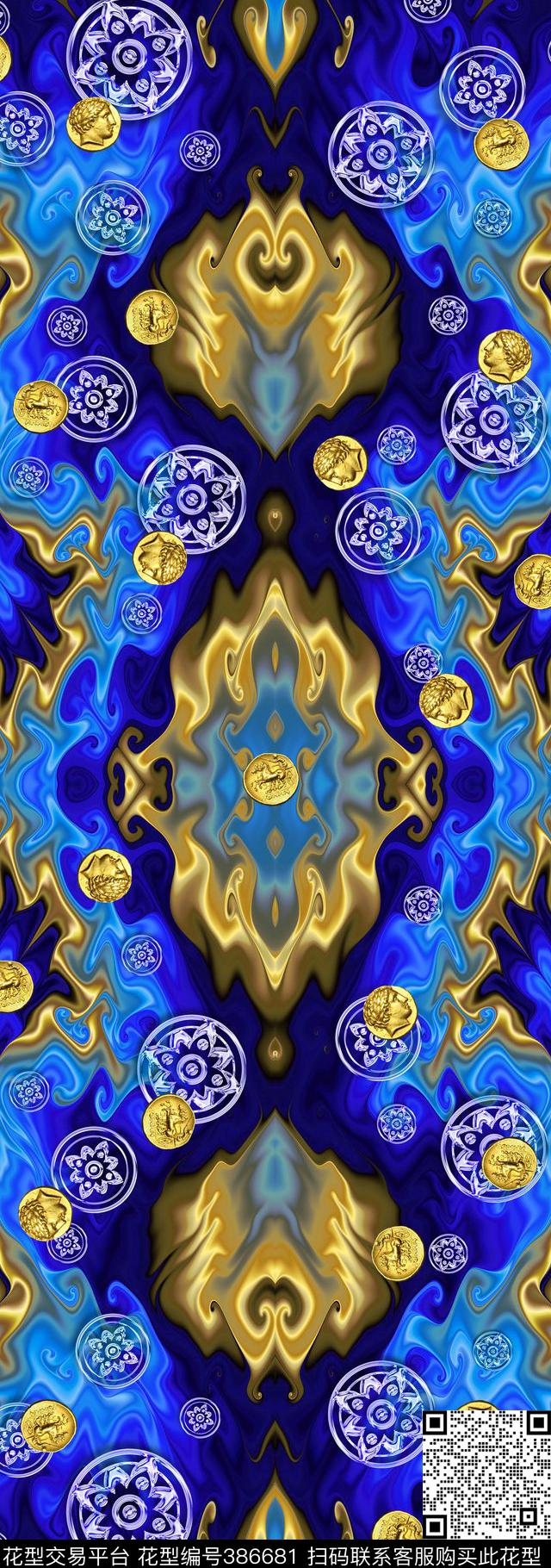 几何欧式金币数码印花华亿平台下载（图片编号: 386681） - 瓦栏（Walan）