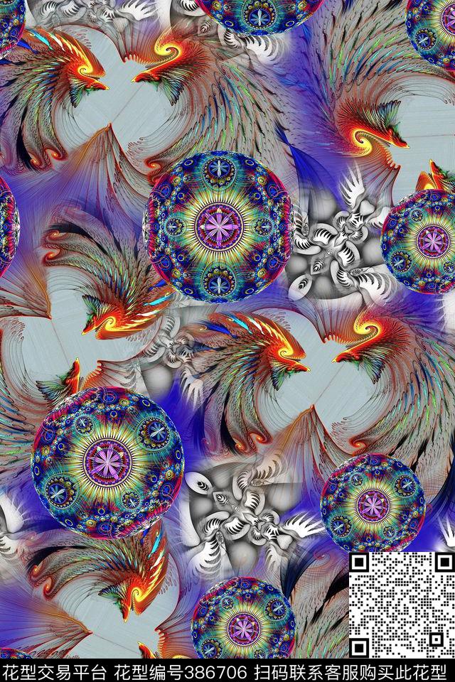 抽象肌理数码图案炫彩羽毛数码印花华亿平台下载（图片编号: 386706） - 瓦栏（Walan）