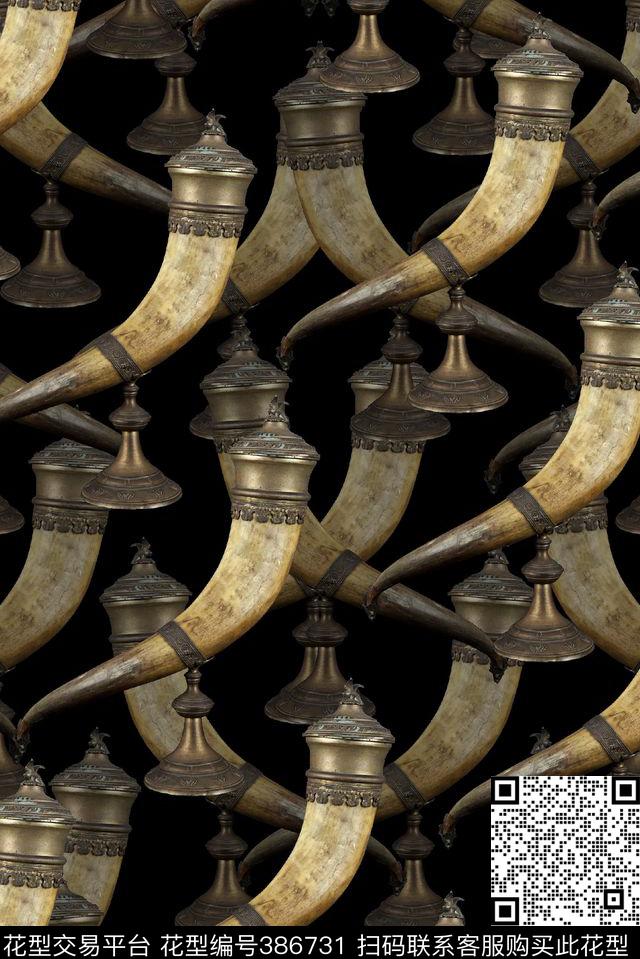 动物角古典风数码印花华亿平台下载（图片编号: 386731） - 瓦栏（Walan）