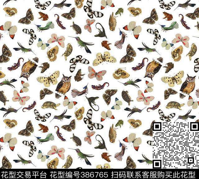 动物世界鸟蝴蝶数码印花华亿平台下载（图片编号: 386765） - 瓦栏（Walan）