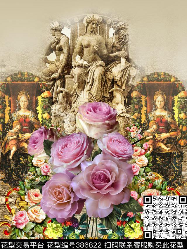 欧式欧式石膏人物雕塑油画花卉数码印花华亿平台下载（图片编号: 386822） - 瓦栏（Walan）