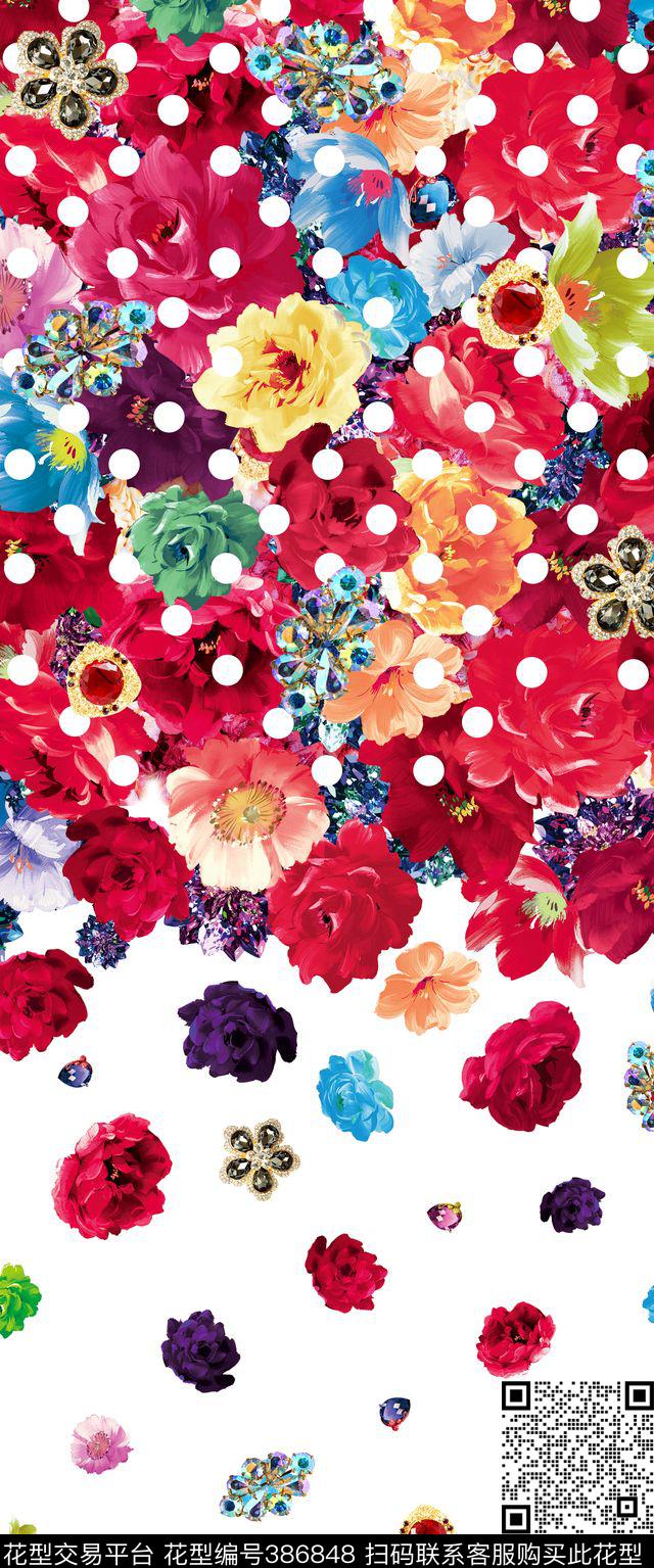 圆点花卉珠宝数码印花华亿平台下载（图片编号: 386848） - 瓦栏（Walan）