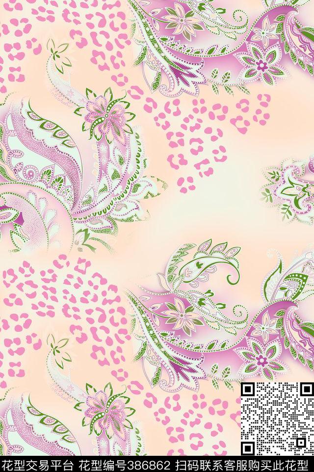 花卉腰果传统印花华亿平台下载（图片编号: 386862） - 瓦栏（Walan）