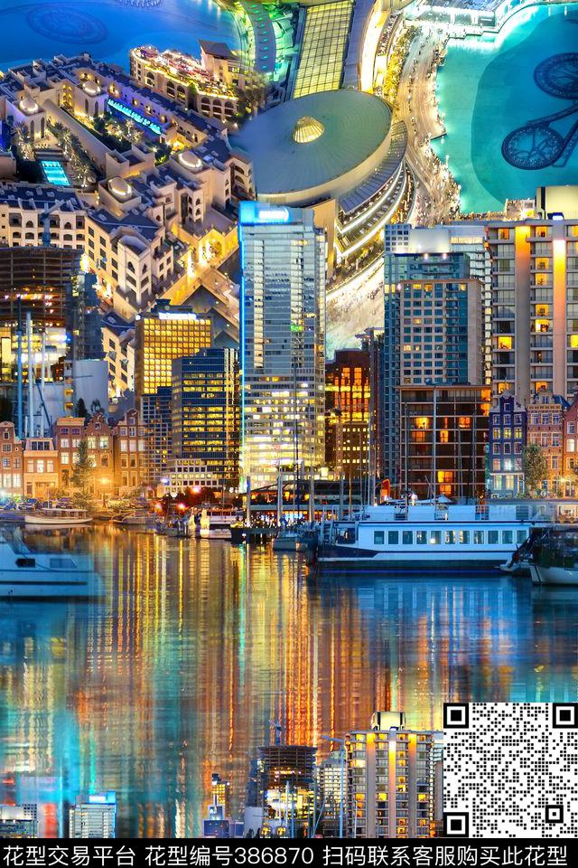 时尚城市风景数码印花华亿平台下载（图片编号: 386870） - 瓦栏（Walan）