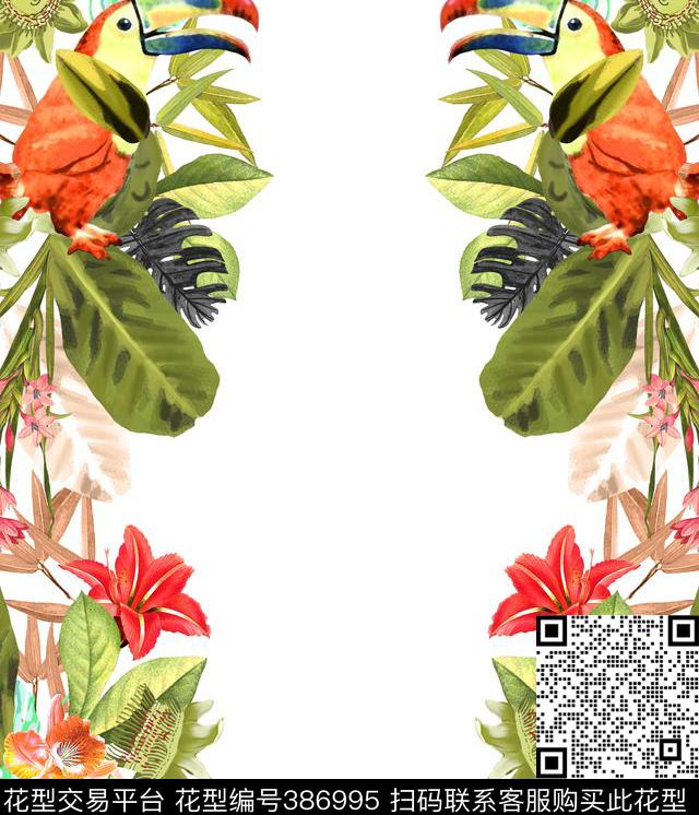 热带花鸟定位数码印花华亿平台下载（图片编号: 386995） - 瓦栏（Walan）