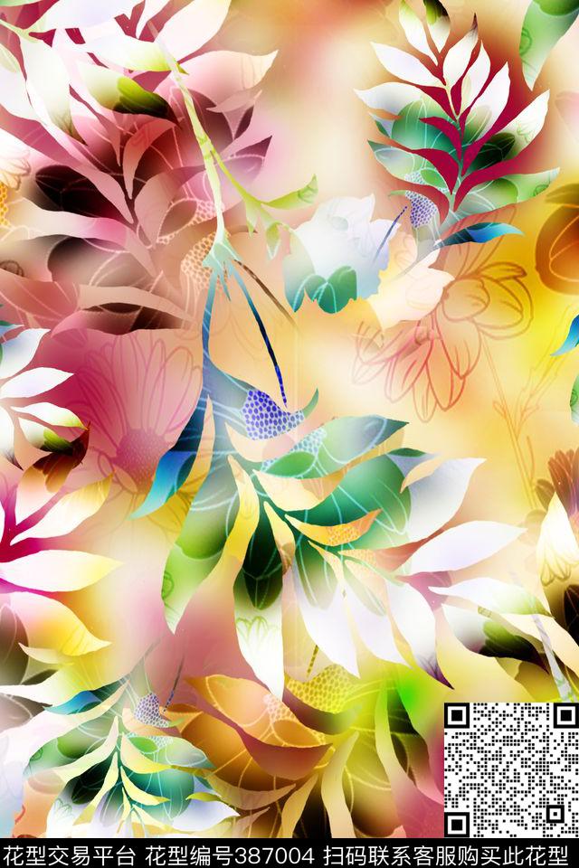 叶子田园面料华亿平台数码印花华亿平台下载（图片编号: 387004） - 瓦栏（Walan）