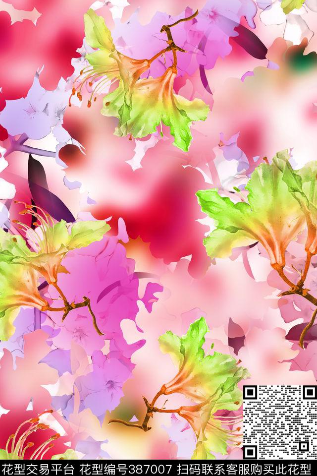 抽象花面料华亿平台数码印花华亿平台下载（图片编号: 387007） - 瓦栏（Walan）