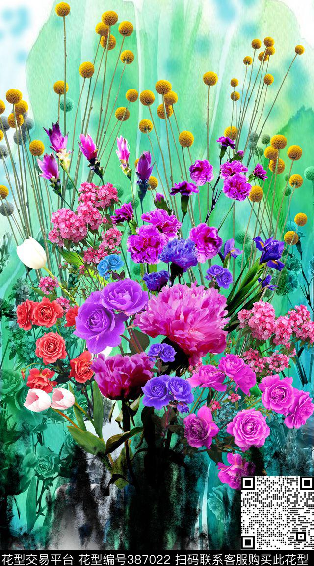 定位水彩写实花卉数码印花华亿平台下载（图片编号: 387022） - 瓦栏（Walan）