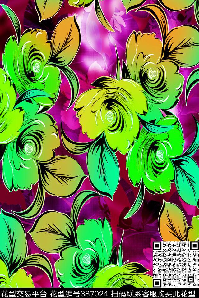 写意花数码印花华亿平台下载（图片编号: 387024） - 瓦栏（Walan）