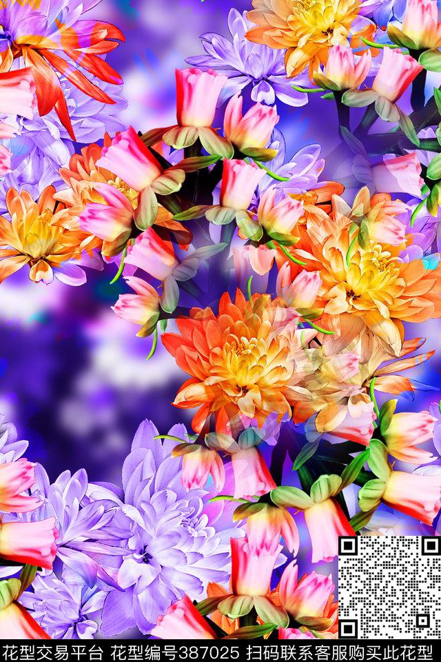 抽象花数码印花华亿平台下载（图片编号: 387025） - 瓦栏（Walan）