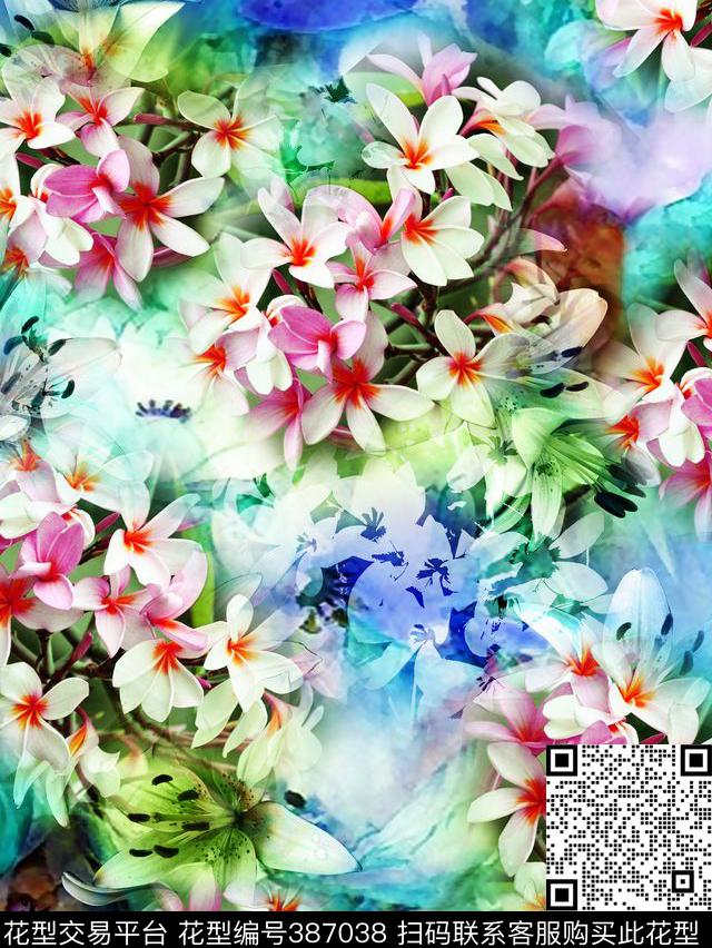 抽象花数码印花华亿平台下载（图片编号: 387038） - 瓦栏（Walan）