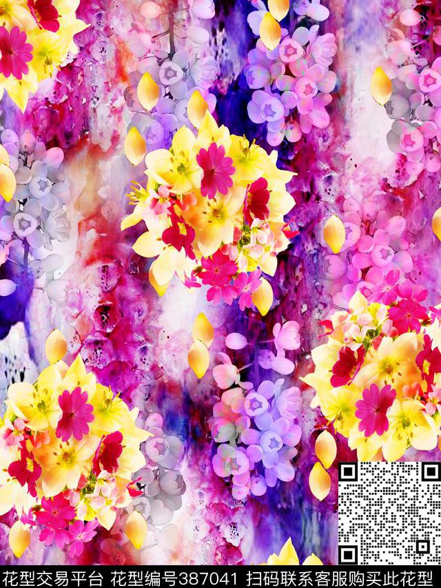 写意花数码印花华亿平台下载（图片编号: 387041） - 瓦栏（Walan）