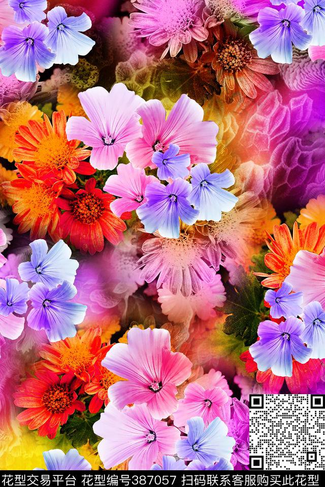 写意花数码印花华亿平台下载（图片编号: 387057） - 瓦栏（Walan）