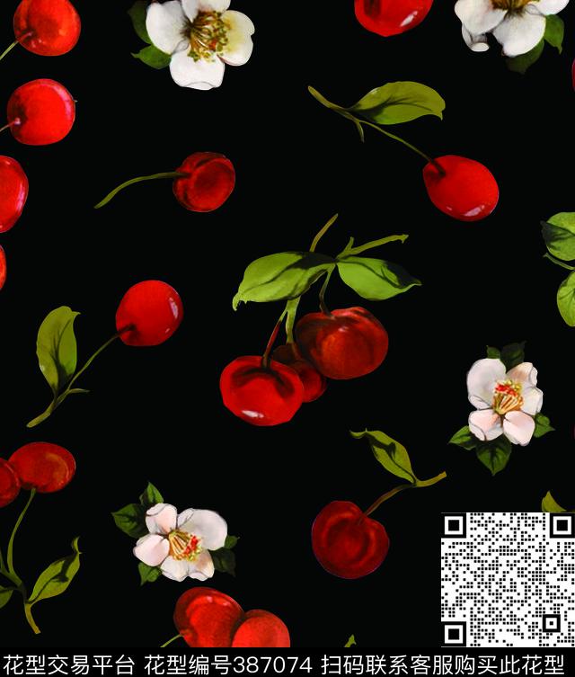 樱桃花卉水果数码印花华亿平台下载（图片编号: 387074） - 瓦栏（Walan）