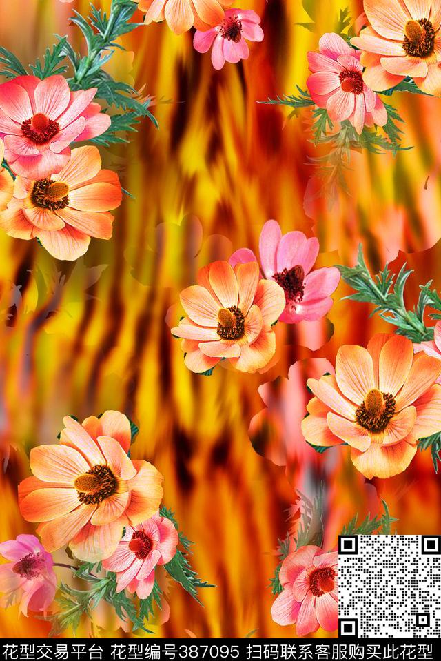 抽象花数码印花华亿平台下载（图片编号: 387095） - 瓦栏（Walan）