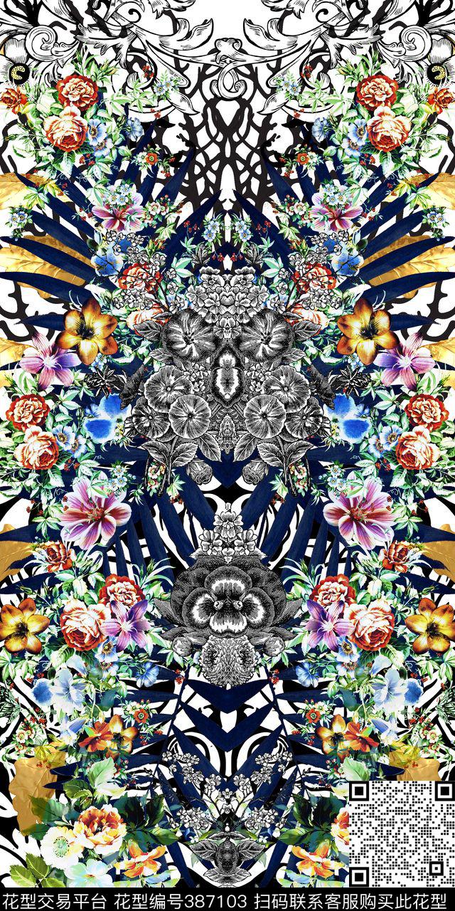 棕榈欧式花纹数码印花华亿平台下载（图片编号: 387103） - 瓦栏（Walan）