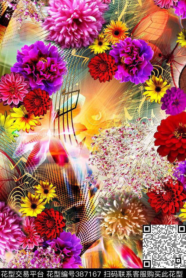 花卉琵琶秋冬数码印花华亿平台下载（图片编号: 387167） - 瓦栏（Walan）