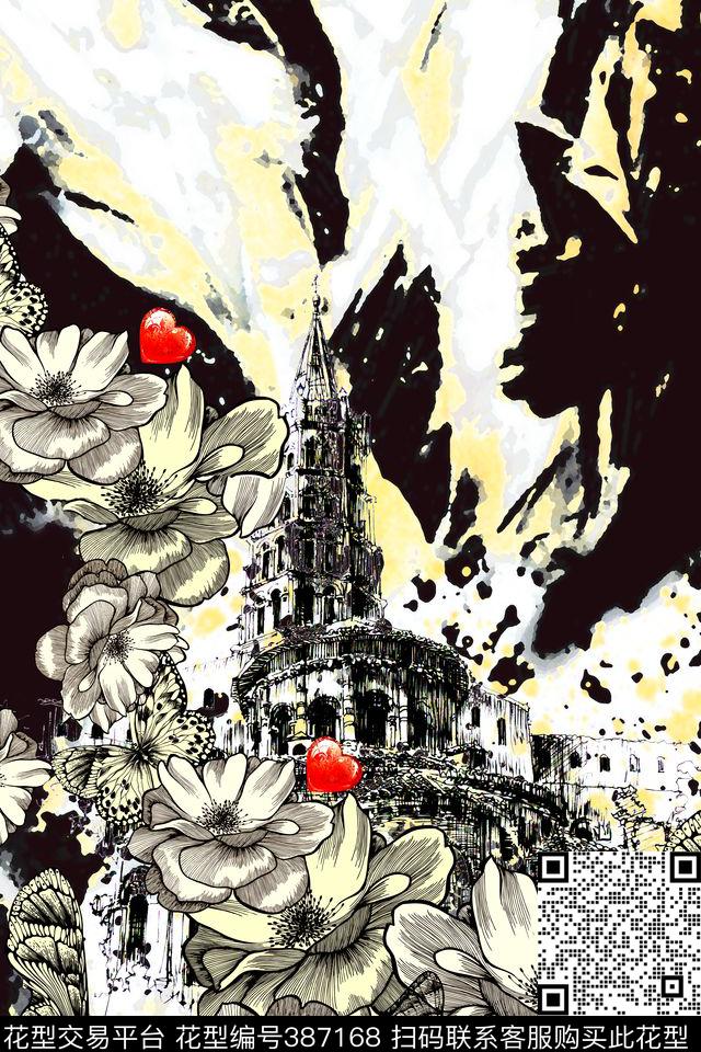 抽象花卉建筑传统印花华亿平台下载（图片编号: 387168） - 瓦栏（Walan）