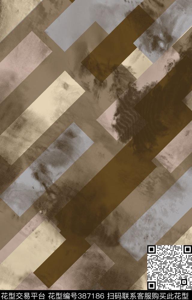 云纹方块几何面料传统印花华亿平台下载（图片编号: 387186） - 瓦栏（Walan）