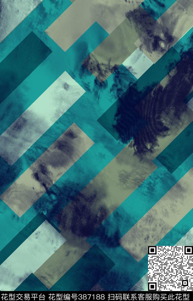 云纹方块几何面料传统印花华亿平台下载（图片编号: 387188） - 瓦栏（Walan）