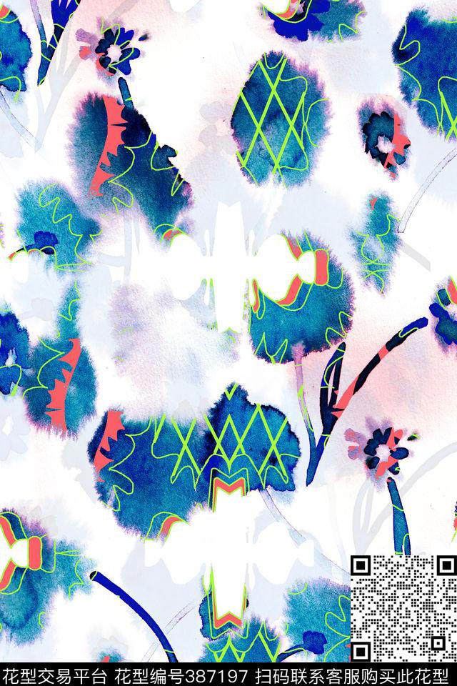 抽象水彩家纺篇数码印花华亿平台下载（图片编号: 387197） - 瓦栏（Walan）