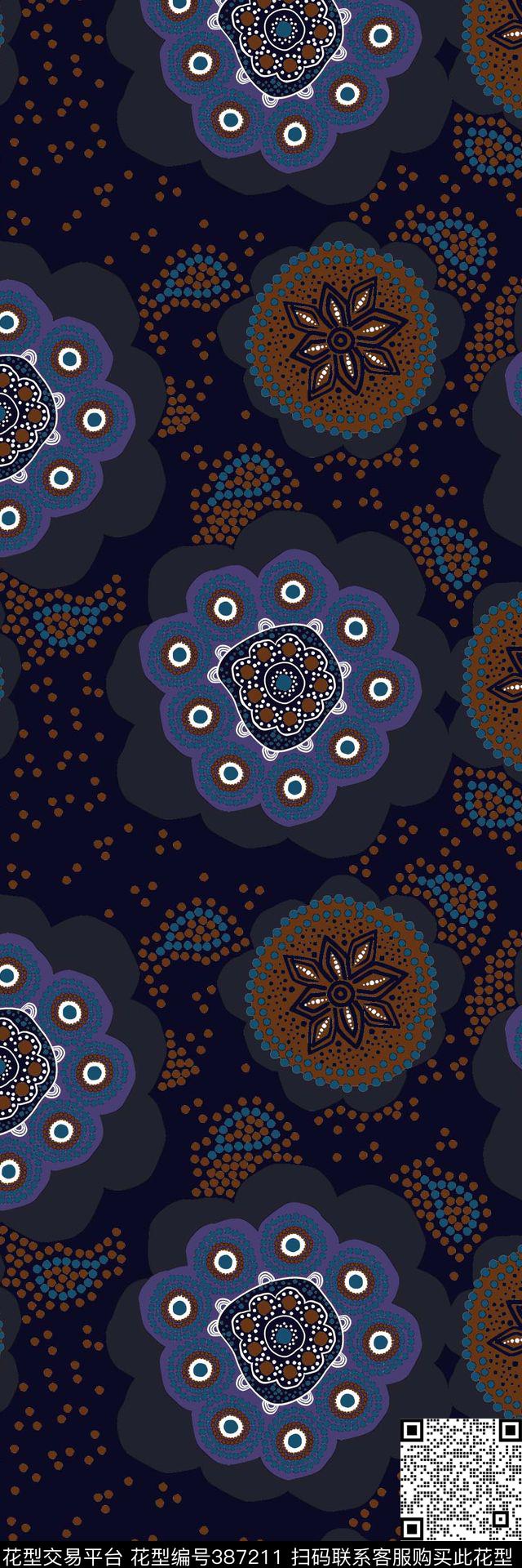 复古大花民族传统印花华亿平台下载（图片编号: 387211） - 瓦栏（Walan）