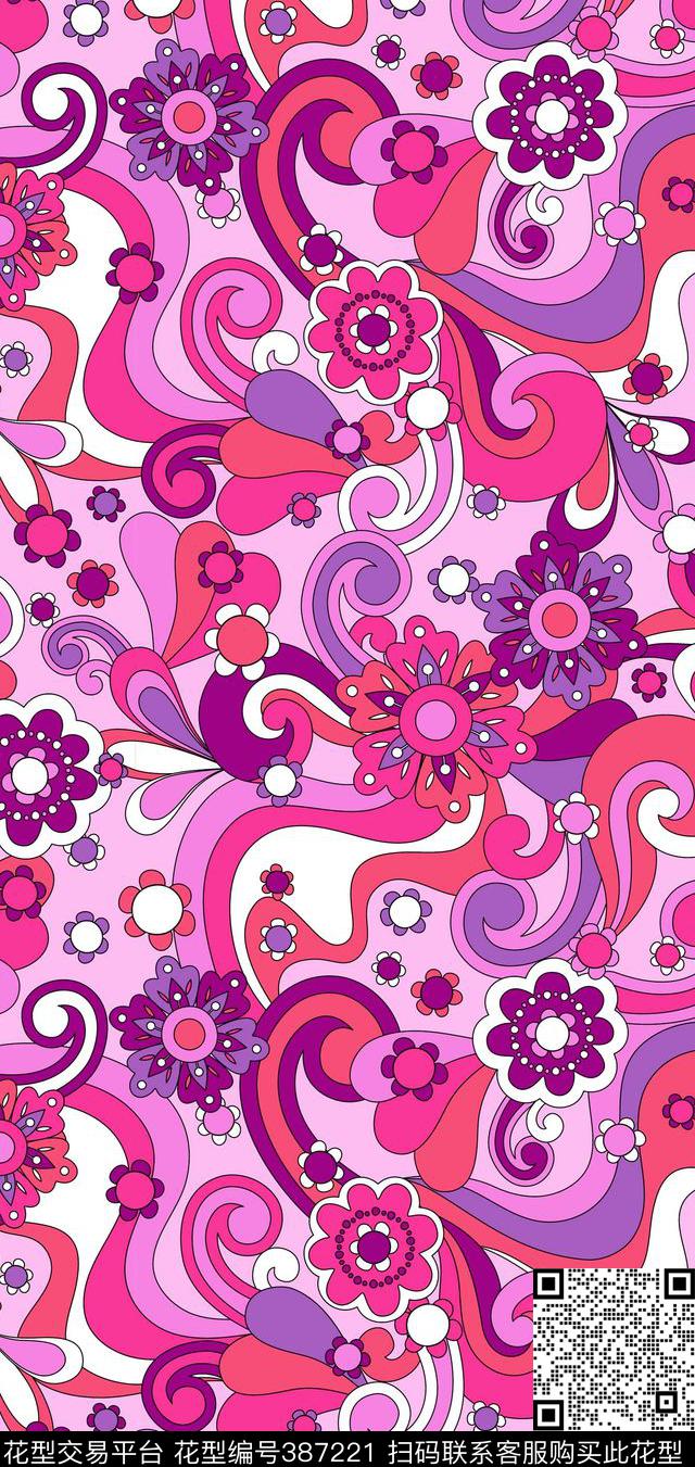 抽象花几何流行传统印花华亿平台下载（图片编号: 387221） - 瓦栏（Walan）