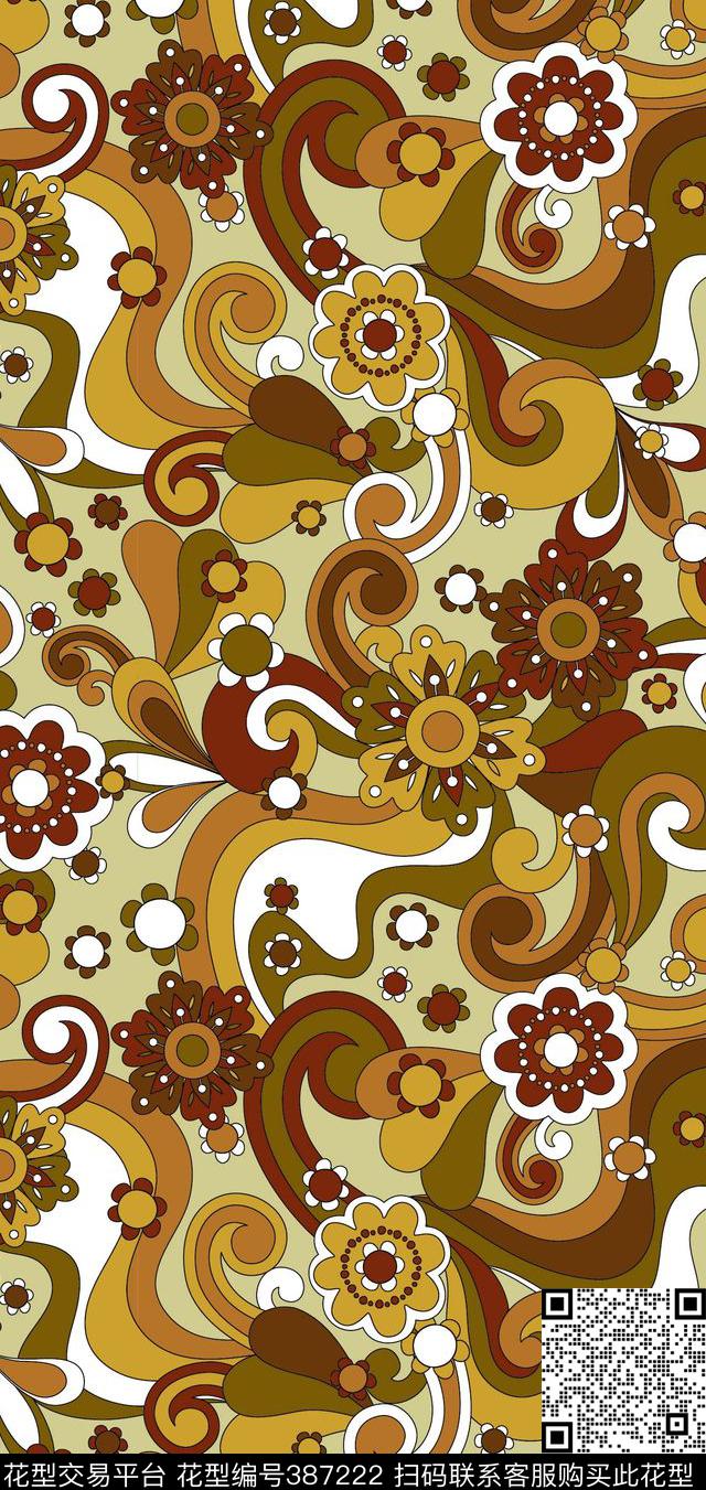 抽象花几何流行传统印花华亿平台下载（图片编号: 387222） - 瓦栏（Walan）