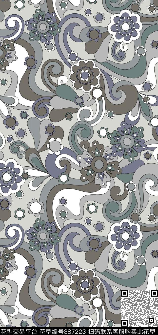抽象花几何流行传统印花华亿平台下载（图片编号: 387223） - 瓦栏（Walan）