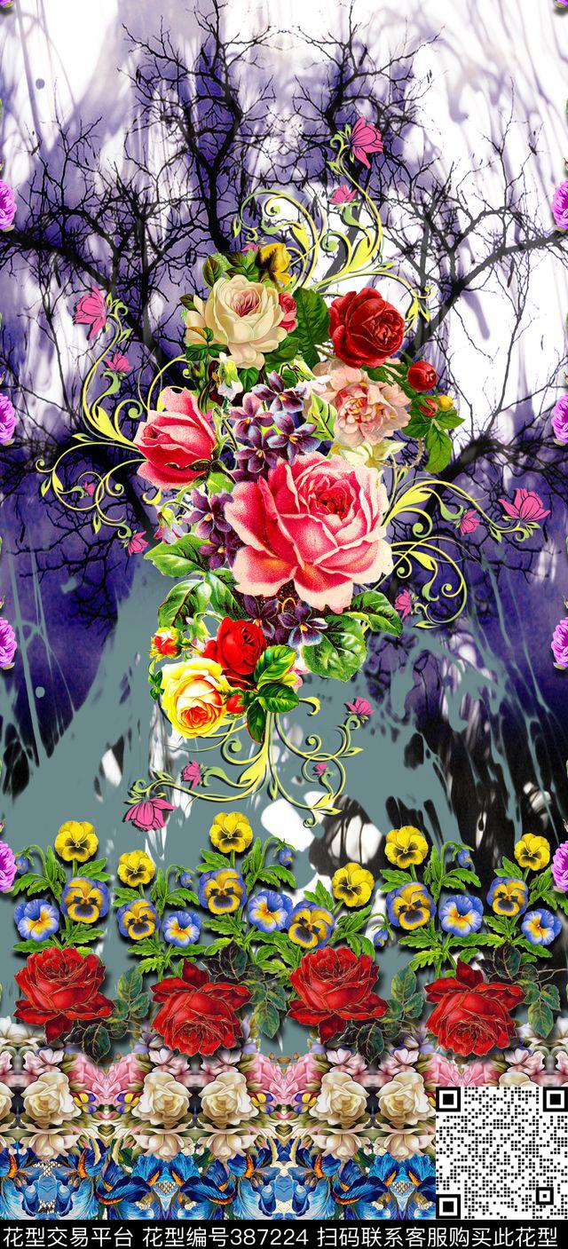 定位民族花卉数码印花华亿平台下载（图片编号: 387224） - 瓦栏（Walan）