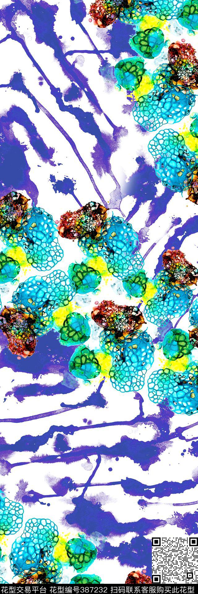 抽象水彩水墨数码印花华亿平台下载（图片编号: 387232） - 瓦栏（Walan）