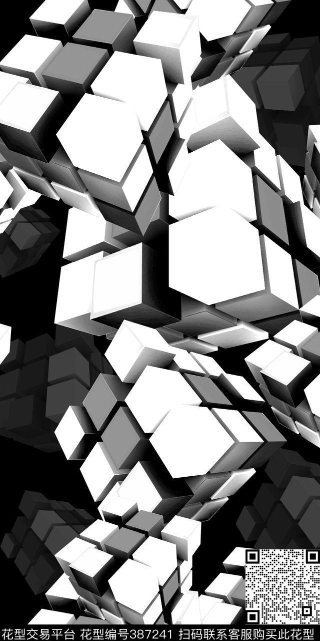 抽象服装黑数码印花华亿平台下载（图片编号: 387241） - 瓦栏（Walan）