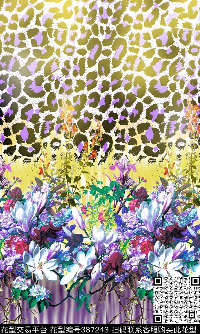 时尚豹纹花卉数码印花华亿平台下载（图片编号: 387243） - 瓦栏（Walan）