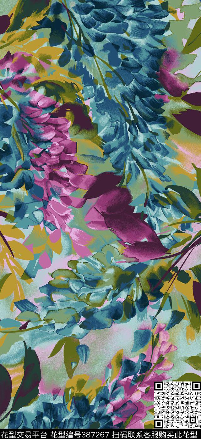 花卉清新围巾女裙传统印花华亿平台下载（图片编号: 387267） - 瓦栏（Walan）