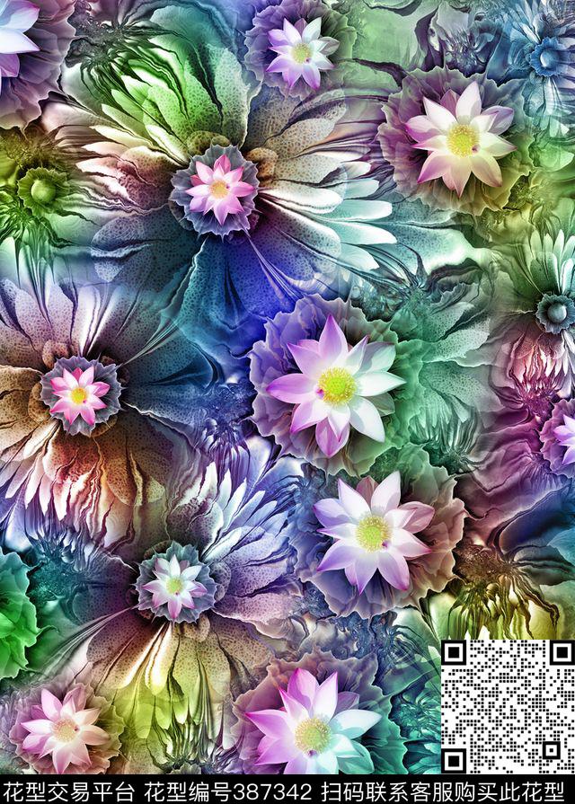 抽象肌理纹数码印花华亿平台下载（图片编号: 387342） - 瓦栏（Walan）