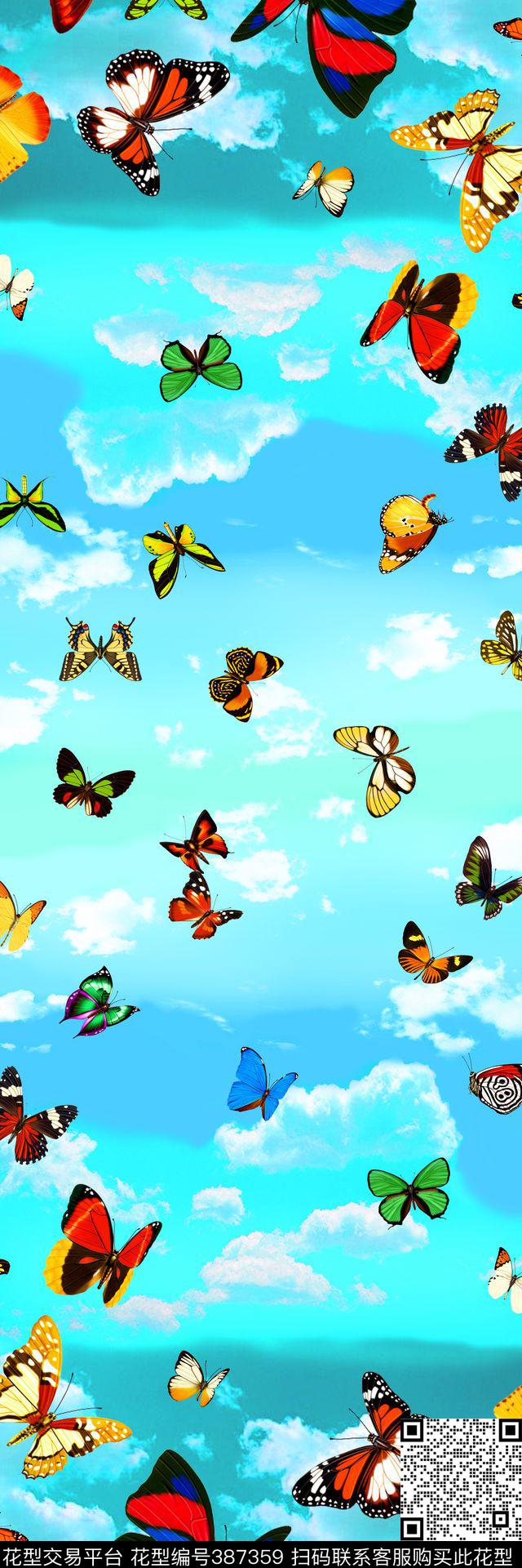 对称蝴蝶数码印花华亿平台下载（图片编号: 387359） - 瓦栏（Walan）