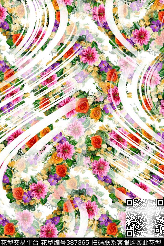 花卉抽象抽象简洁数码印花华亿平台下载（图片编号: 387365） - 瓦栏（Walan）
