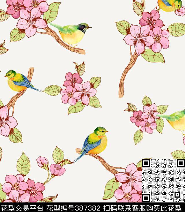 韩美花鸟时尚花卉数码印花华亿平台下载（图片编号: 387382） - 瓦栏（Walan）