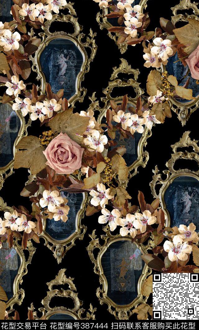 欧版欧式宫廷花潮流女装数码印花华亿平台下载（图片编号: 387444） - 瓦栏（Walan）