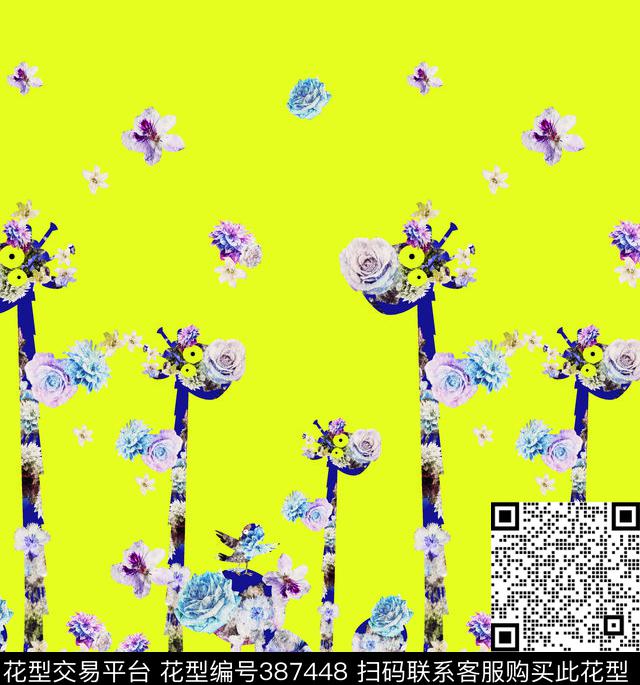 抽象长颈鹿动物花可爱动物数码印花华亿平台下载（图片编号: 387448） - 瓦栏（Walan）