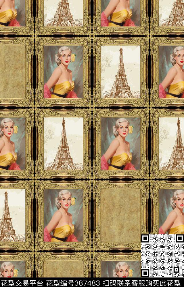 复古画写意复古风数码印花华亿平台下载（图片编号: 387483） - 瓦栏（Walan）