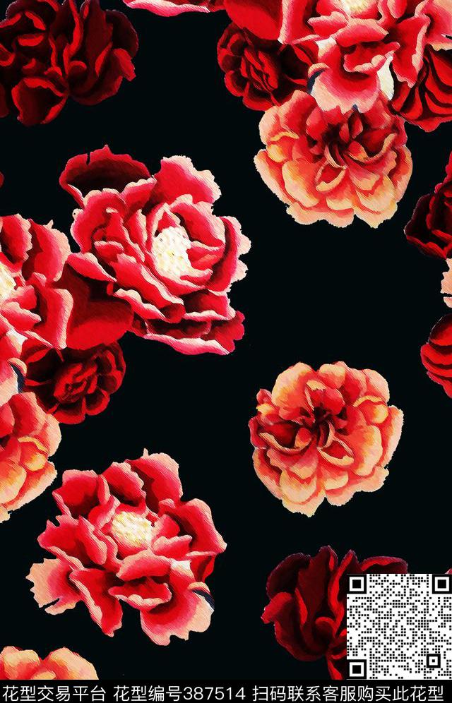 花卉数码印花华亿平台下载（图片编号: 387514） - 瓦栏（Walan）